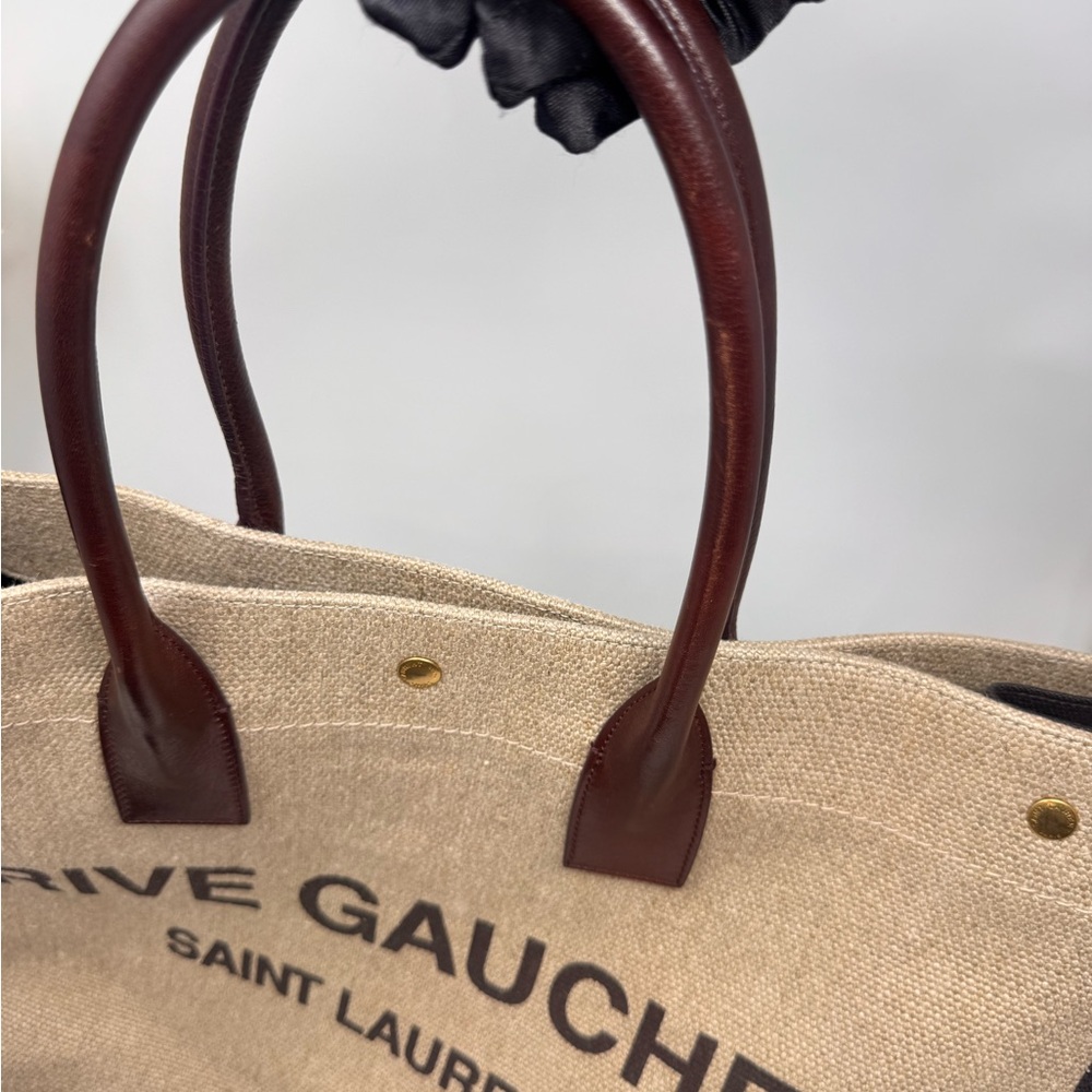 💯 Authentic SAINT LAURENT Linen Calfskin Rive Gauche Tote Natural - Picture 9 of 9